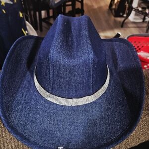 Blue Denim Hat with Decorative Elements